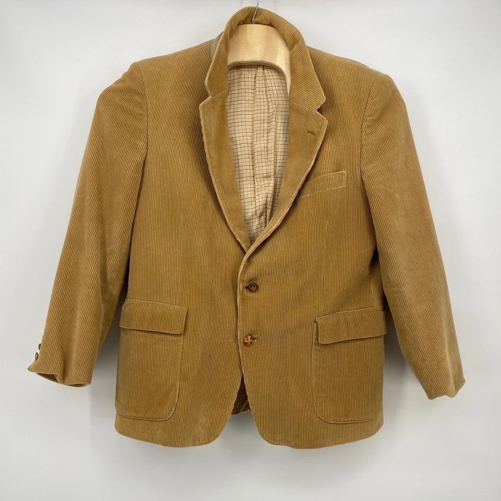 Sergio Valente Blazer Tan Corduroy Excellent Vintage Suede Elbow Patches 42R